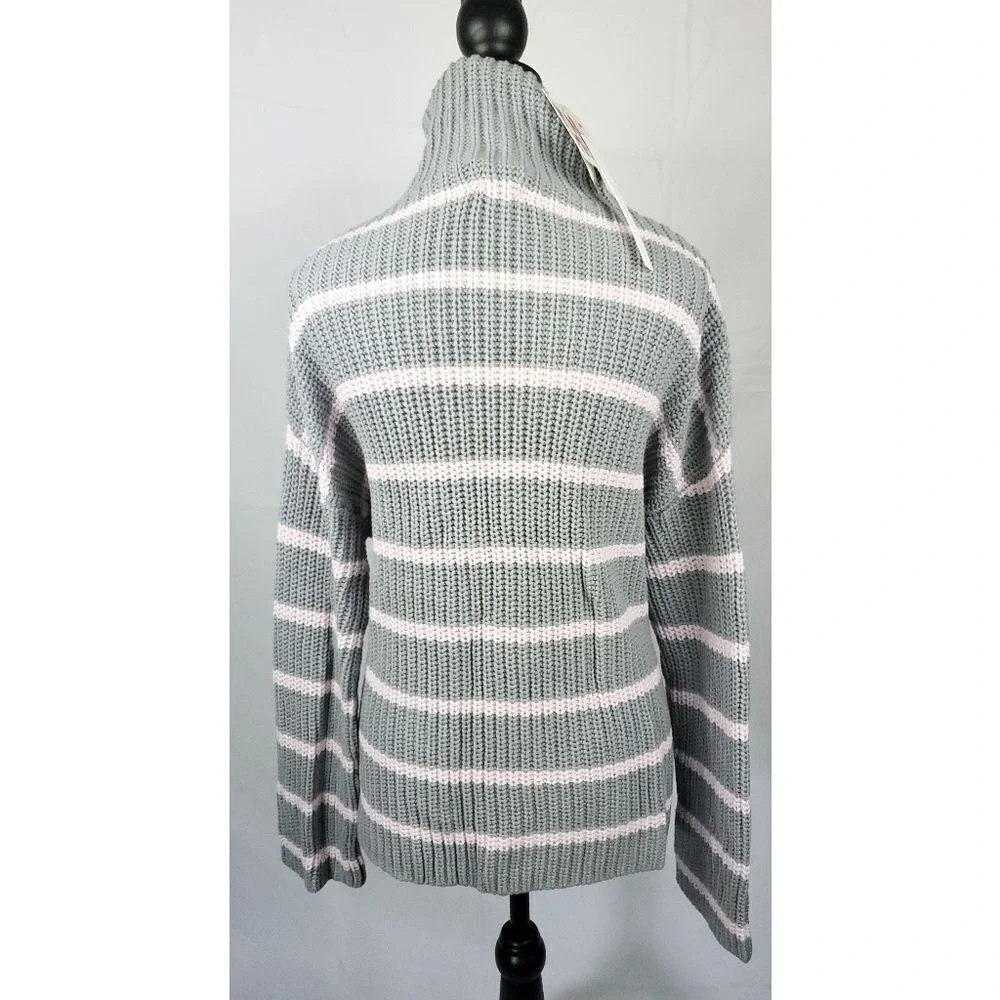 Caslon Shaker Mock Neck Sweater In Grey- Pink‎ Stripe S cozy warm 365